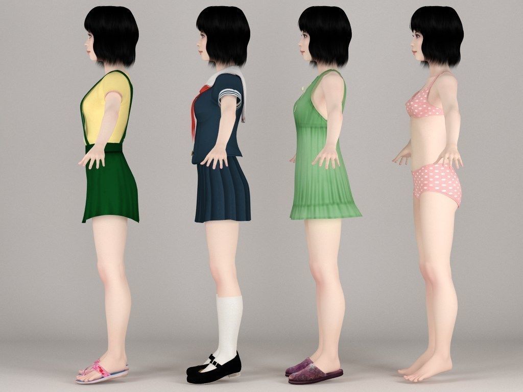 T pose rigged model of Kayoko with various outfit 3D model_6
