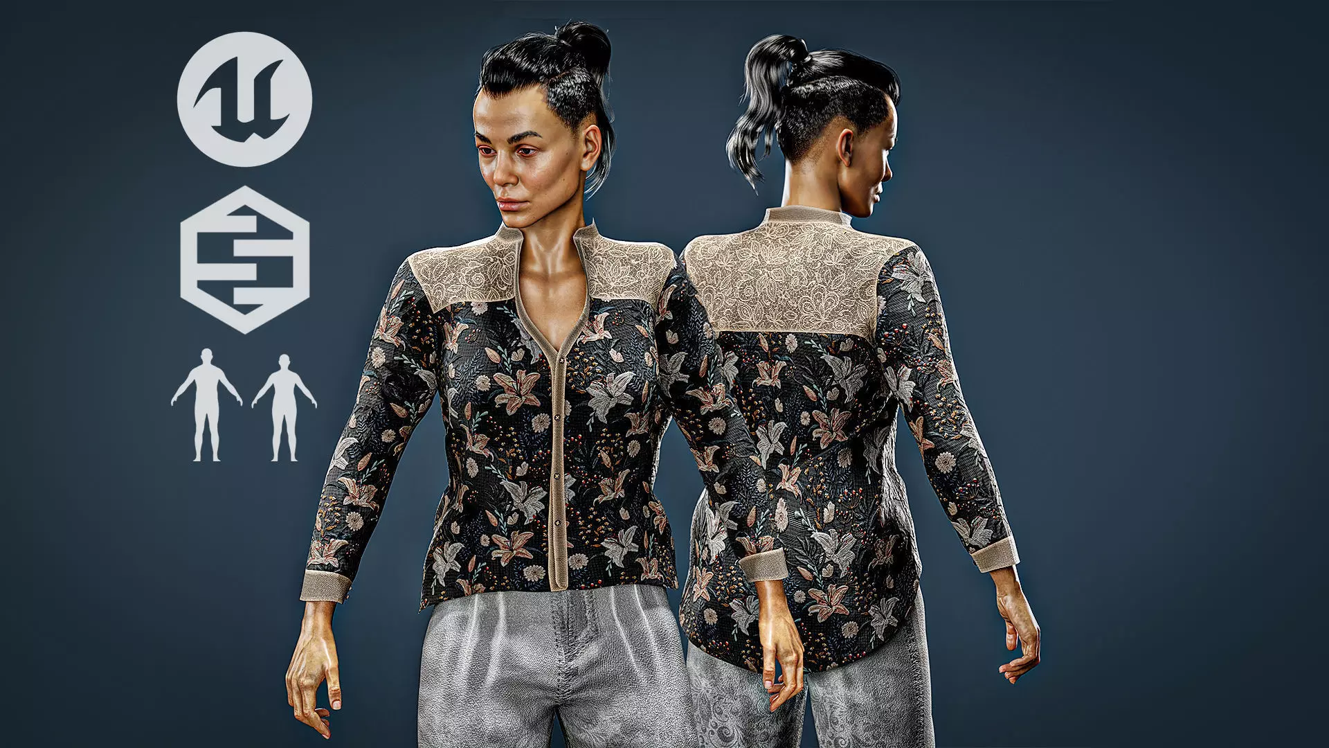 Streetwear Parametric Outfit 16 Fully Rigged to Metahuman Low-poly 3D model