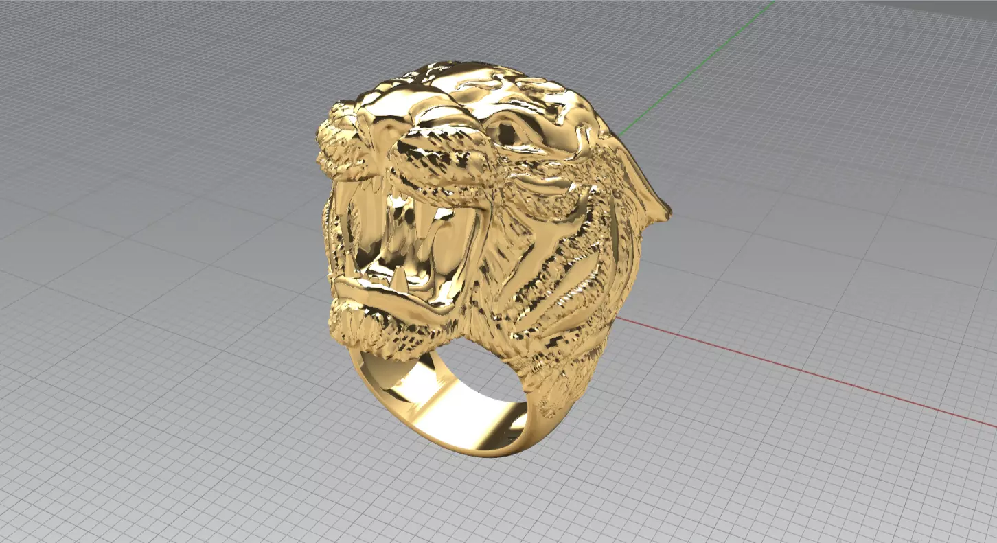 Detailed Tiger Head Ring - 3D Print Ready 3D print model
