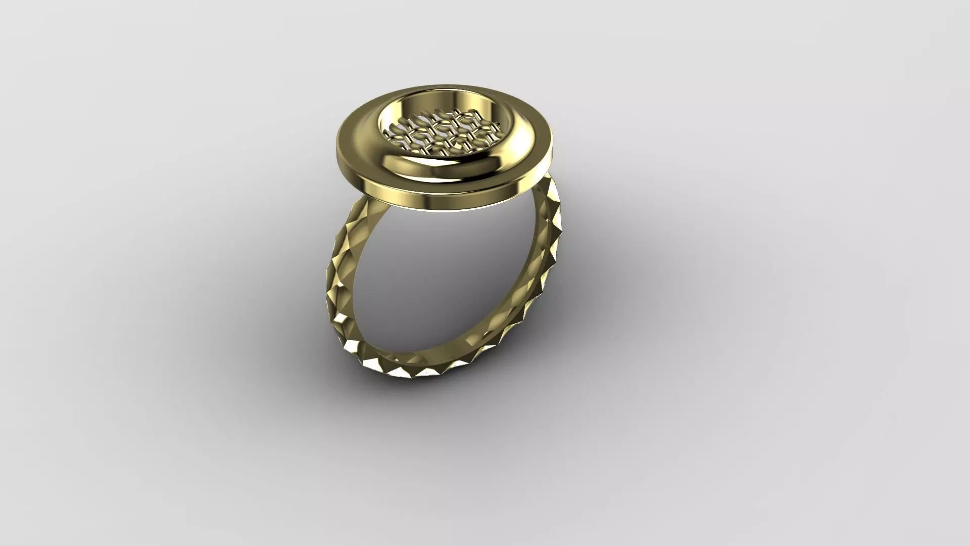 Industrial Mesh Circular Statement Ring - 14K Gold 3D print model