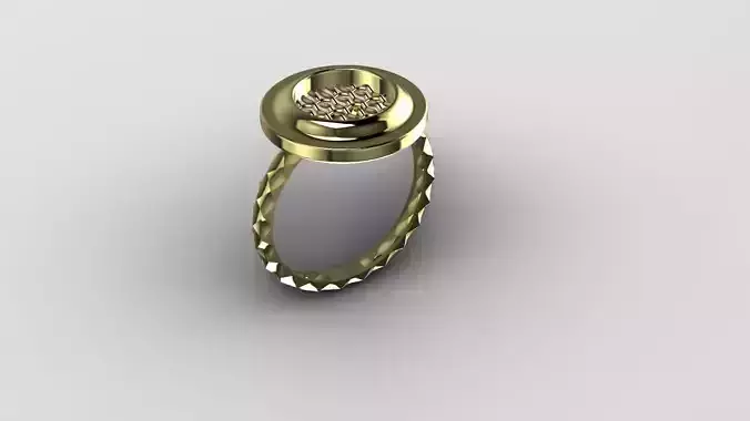 Industrial Mesh Circular Statement Ring - 14K Gold