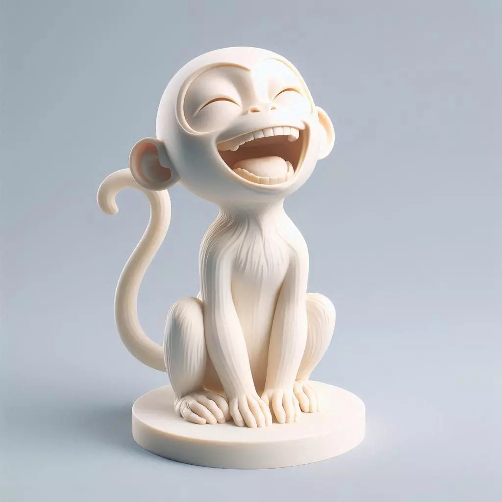 3666 Laughing Monkey Full Body Minimalist Ivory Style STL 3D print model