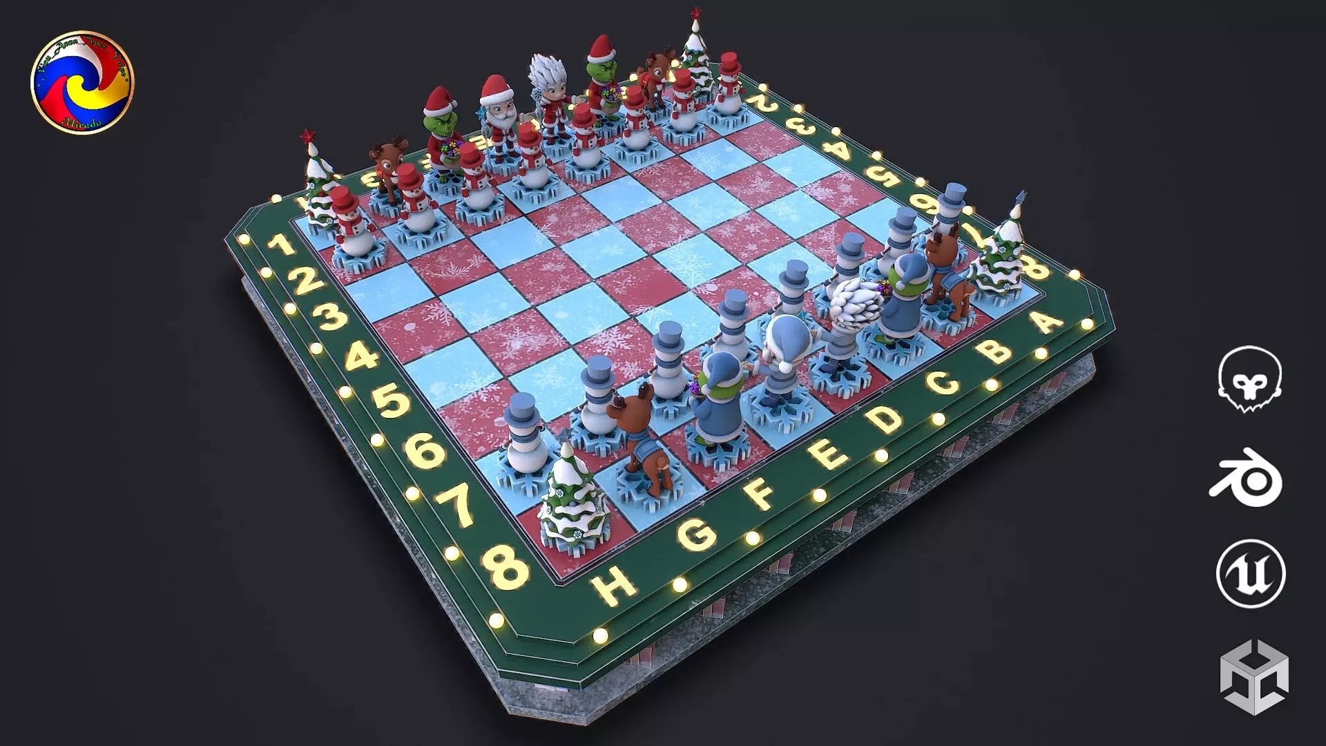 Christmas Chess game ready 3D model Low-poly 3D model