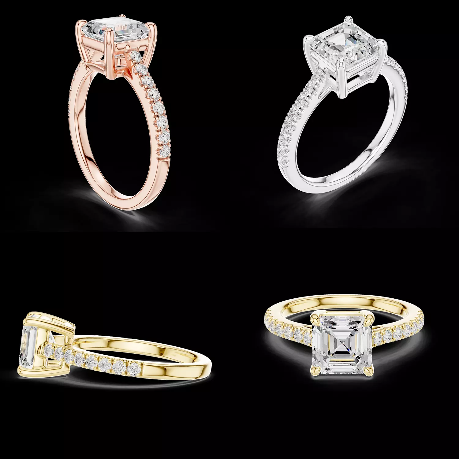 Asscher Cut Pave Solitaire Ring 3D STL 3D print model