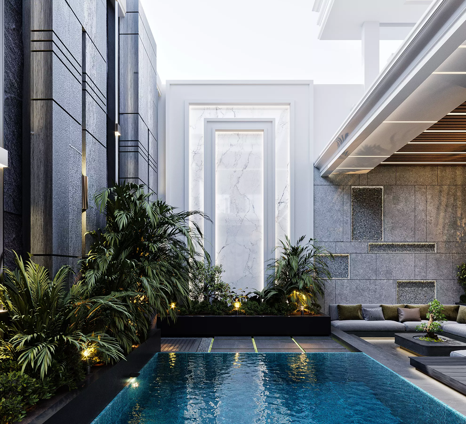 Luxury Courtyard Pool Scene 3D model