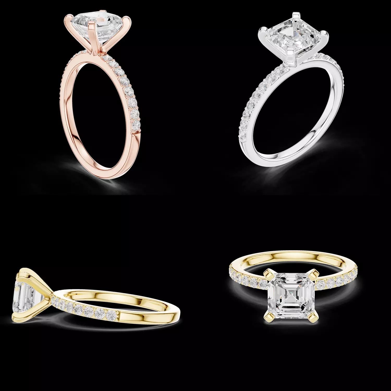 Asscher Cut Pave Solitaire Ring 3D STL Model 3D print model