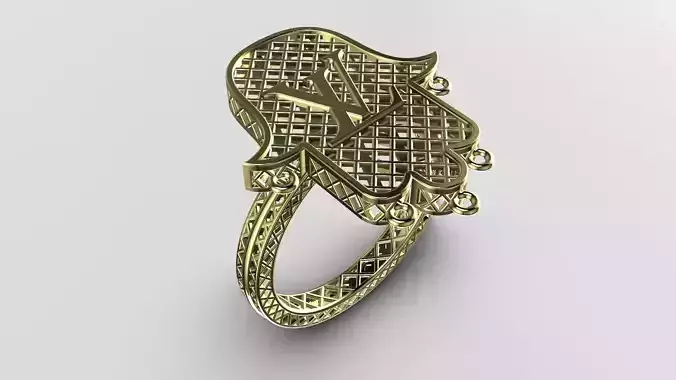 Architectural LV Monogram Hamsa Filigree Ring - 14K Gold