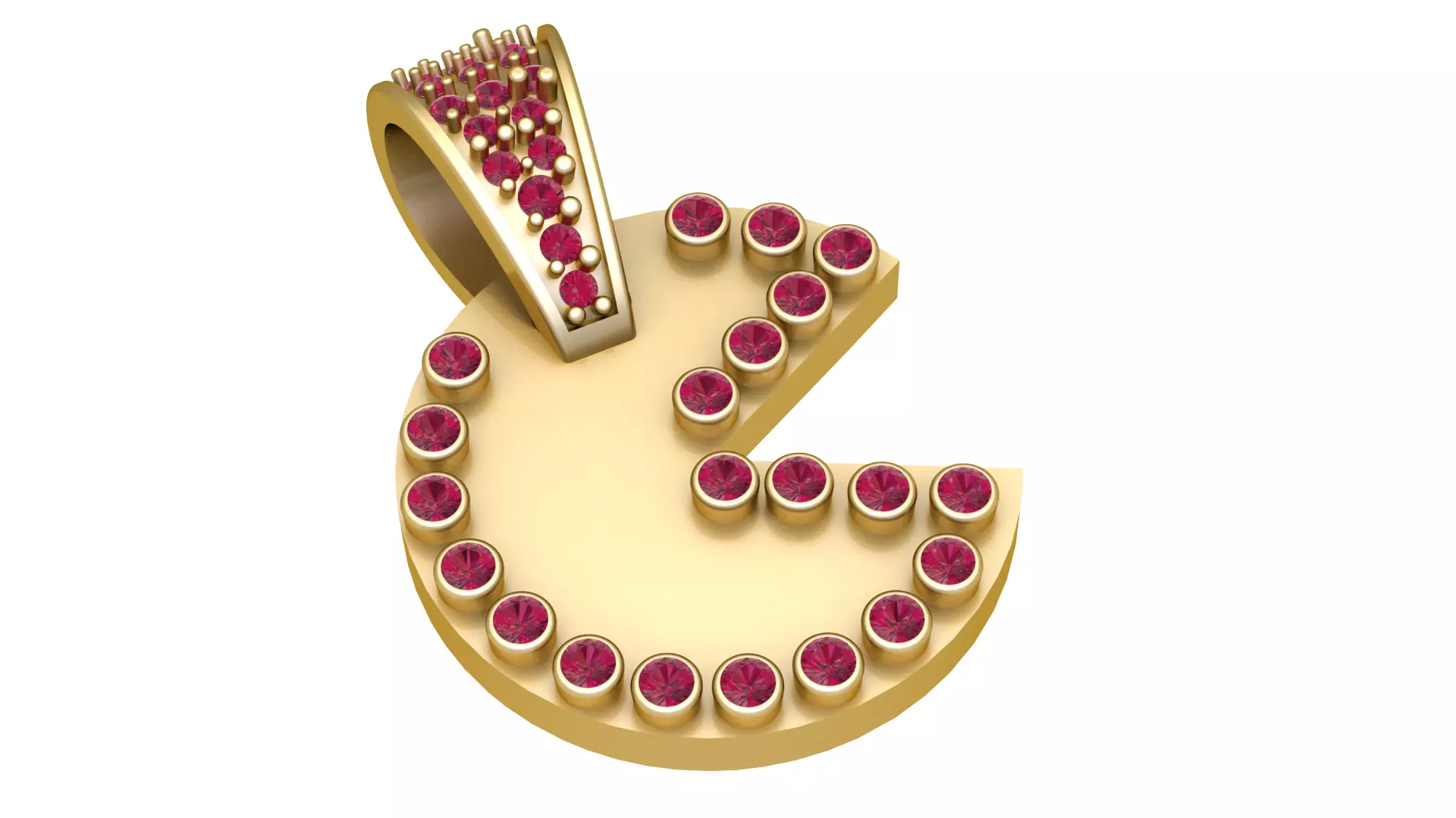 Golden Pac-Man Luxury Pendant with Ruby Outline 3D print model