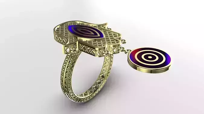 Hamsa Statement Ring with Floating Target Medallion-14K Gold