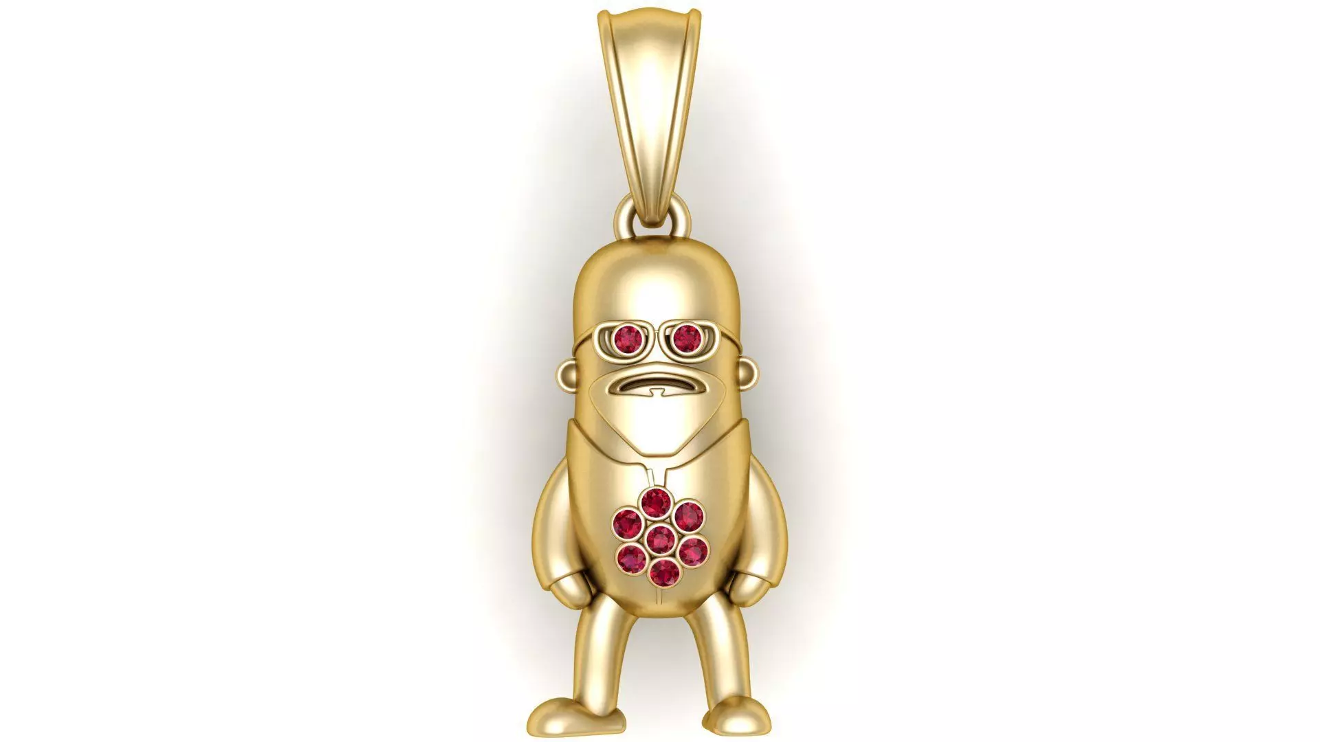 Gold Cartoon Character Pendant with Ruby Gemstones 3D print model