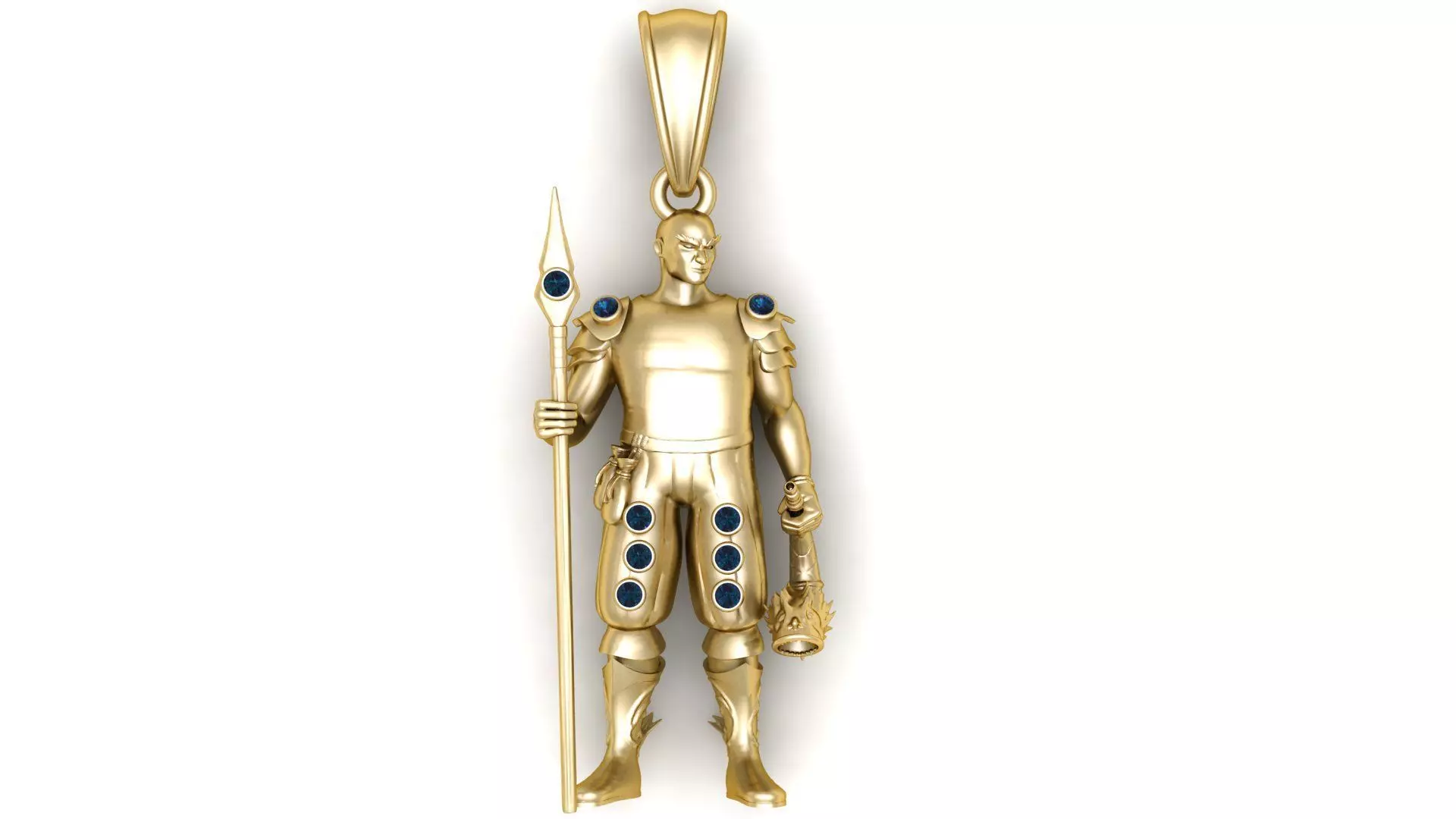 Golden Mythic Warrior Pendant SapphireEncrusted 3D print model