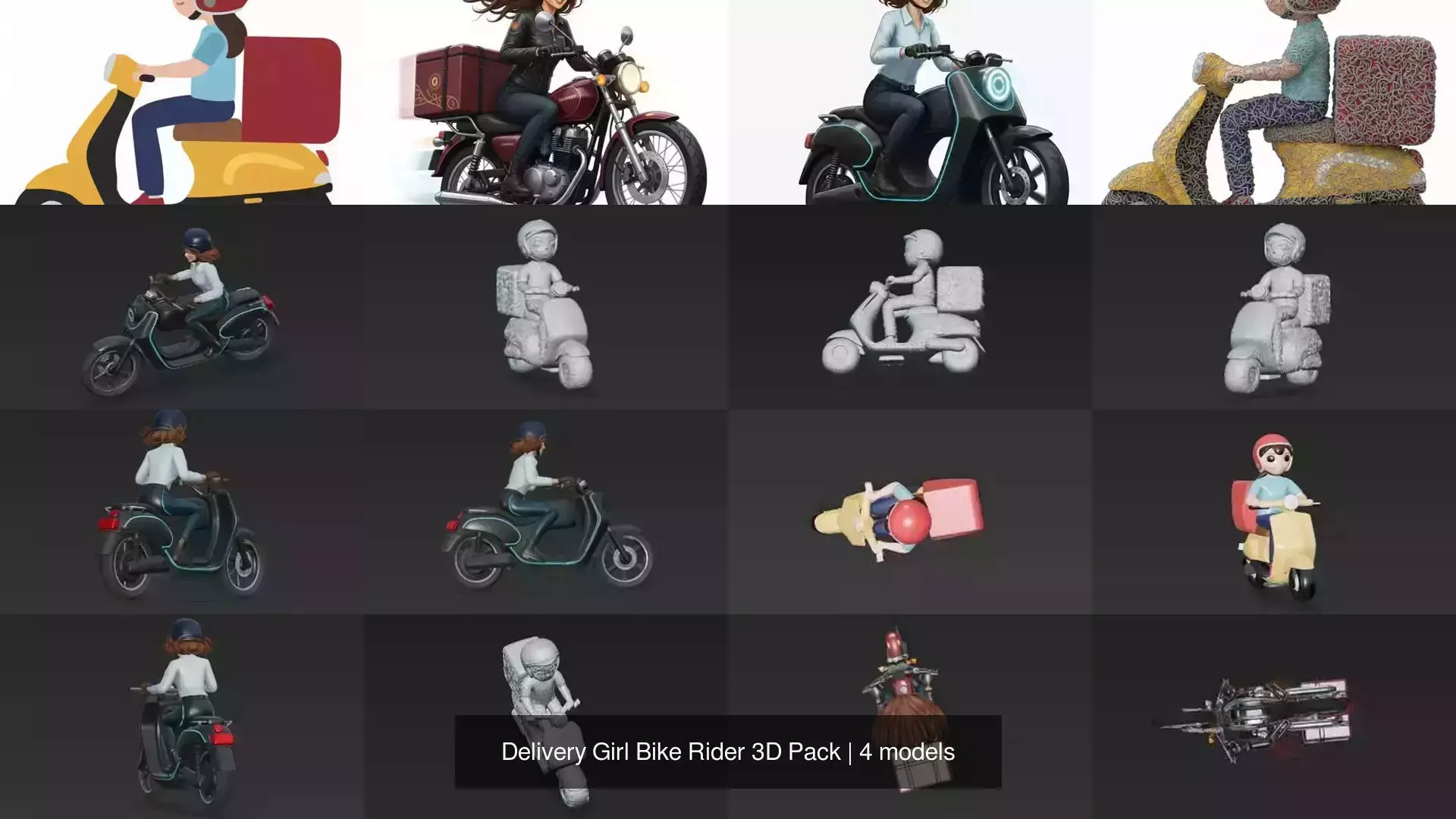Delivery Girl Bike Rider 3D Pack
