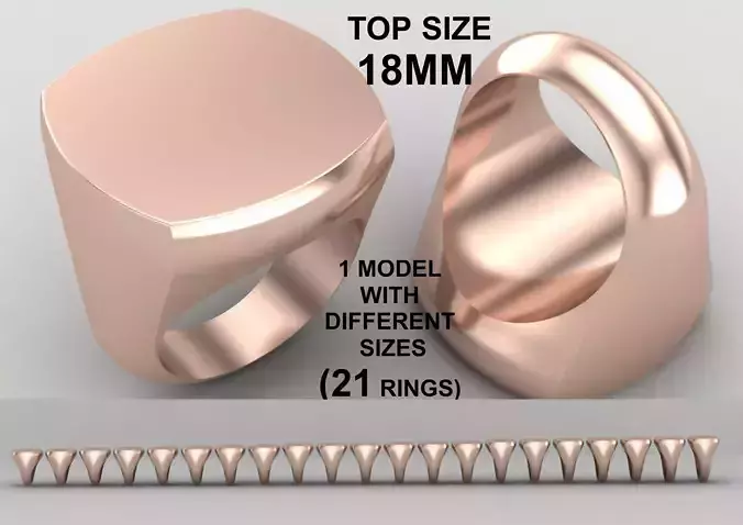 cushion square Signet Ring Base 18 MM top in All sizes 295-MWC