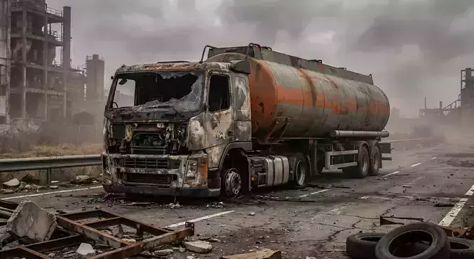 Post-Apocalyptic Destroyed Fuel Tanker Truck PBR