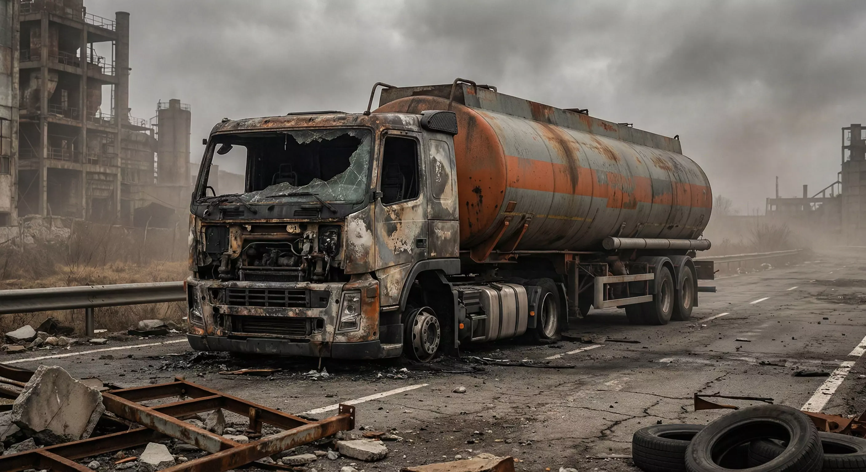 Post-Apocalyptic Destroyed Fuel Tanker Truck PBR Low-poly 3D model