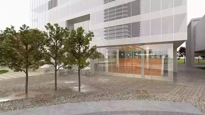 Business City Block with Simple Interior 3D model 7