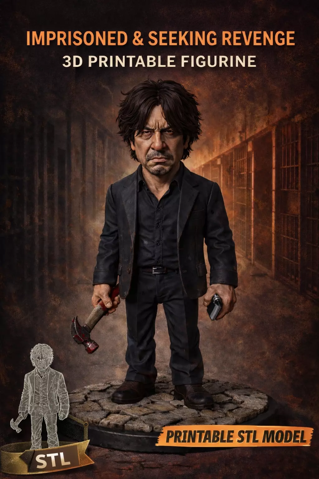 Oldboy stl figurine Dark Prisoner Character 3D Print Model 3D print model