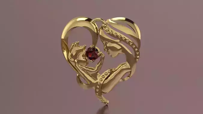 Mother and Child Heart Pendant - 3D Print Ready