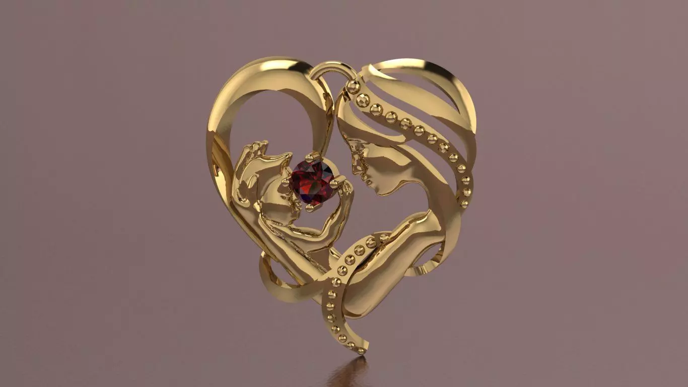 Mother and Child Heart Pendant - 3D Print Ready 3D print model