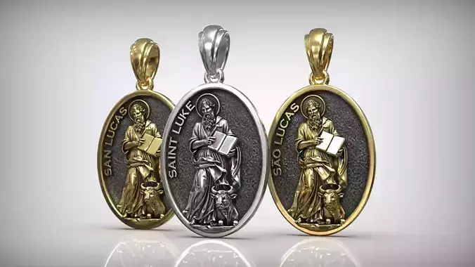 Saint Luke with the Winged Ox the Evangelist Religious Medallion