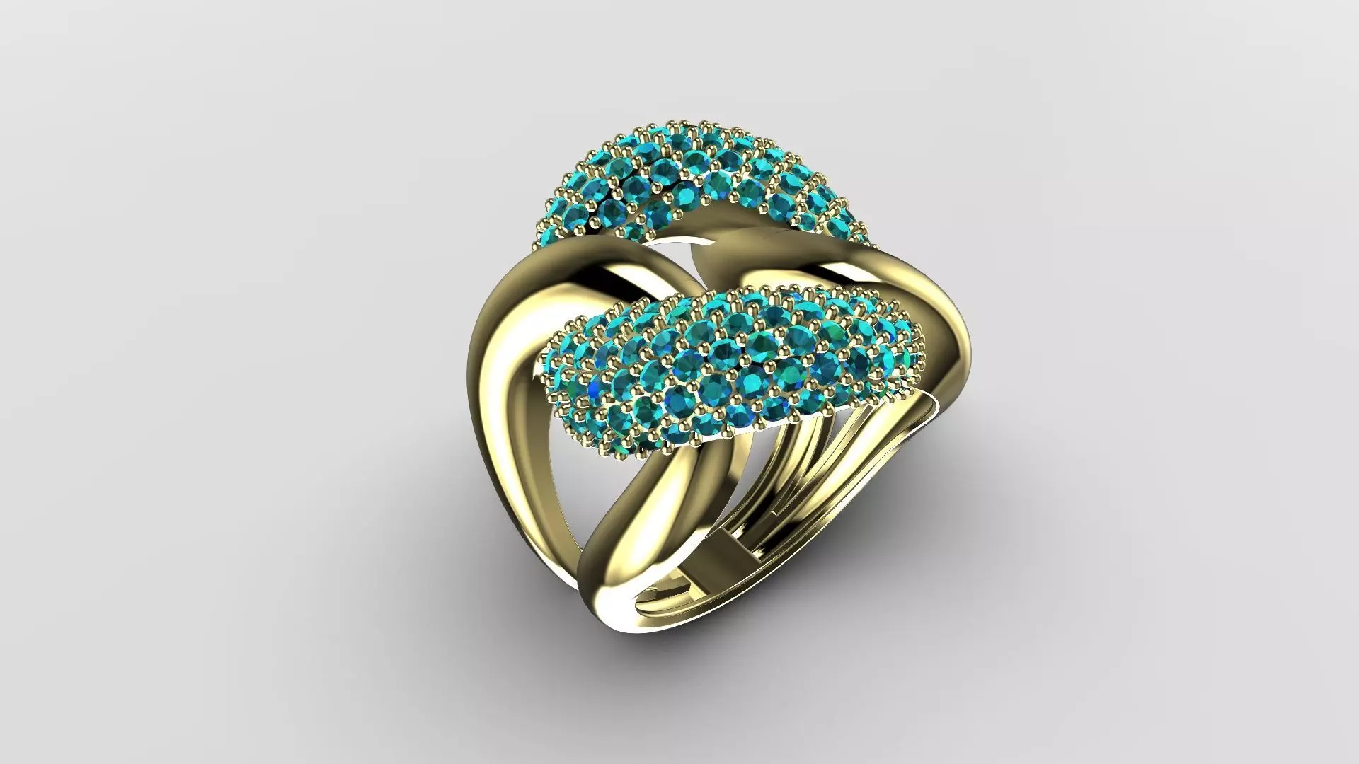 Interlocking Infinity Knot Ring with Azure Pave 14K Gold 3D print model