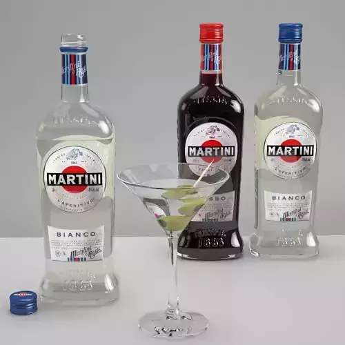 Martini Set bottles and glass 3D model