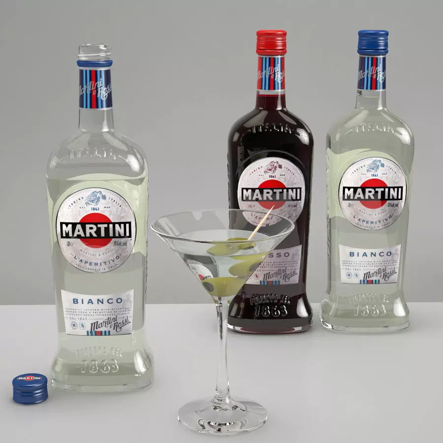 Martini Set bottles and glass 3D model