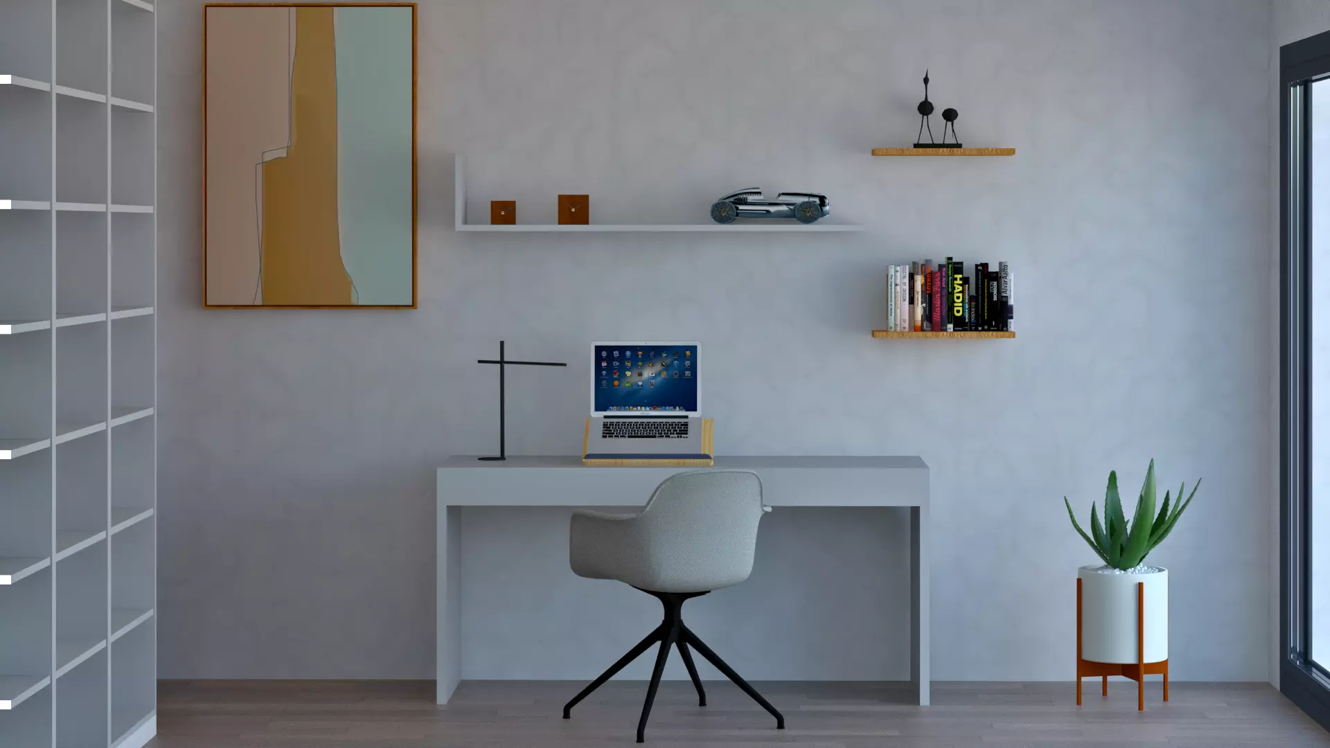 Modern Minimal Home Office Interior SketchUp V-Ray Ready Scene Low-poly 3D model