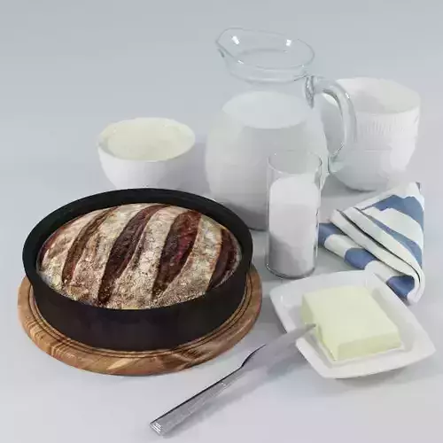 Still Life Bread and Milk 3D model