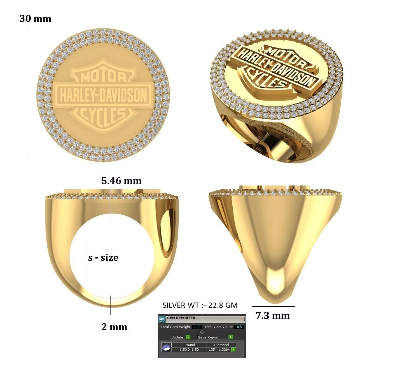 Ring Mens Ring Harley Davidson Ring Gold Silver Ring 3D print model