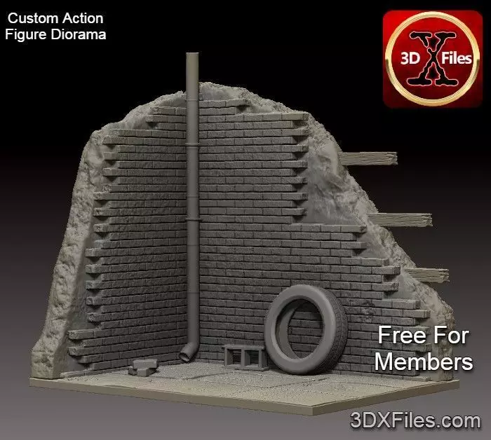 City Wall Corner - Diorama Action Figure Base - 3D Print File 3D print model