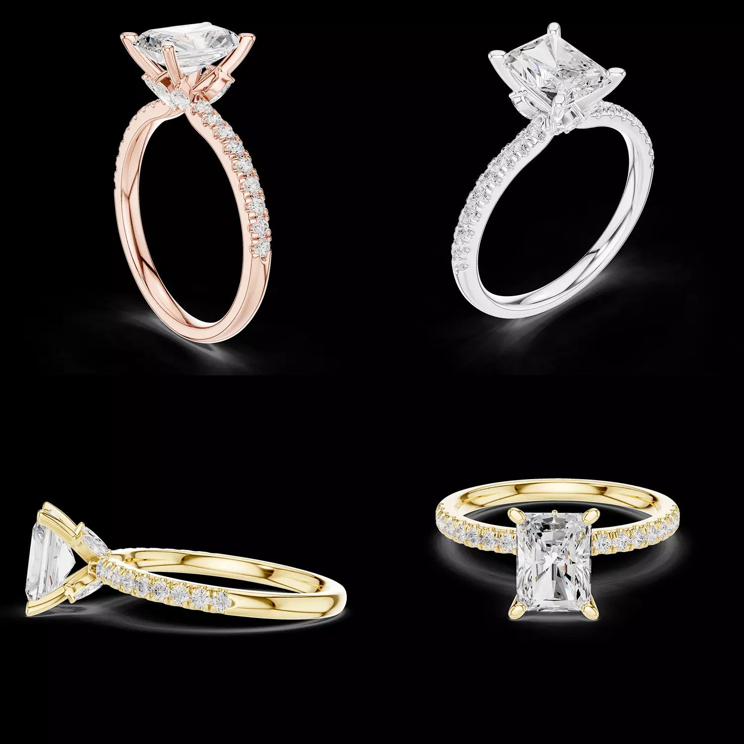 Radiant Cut Solitaire Pave Engagement Ring 3DM STL 3D print model