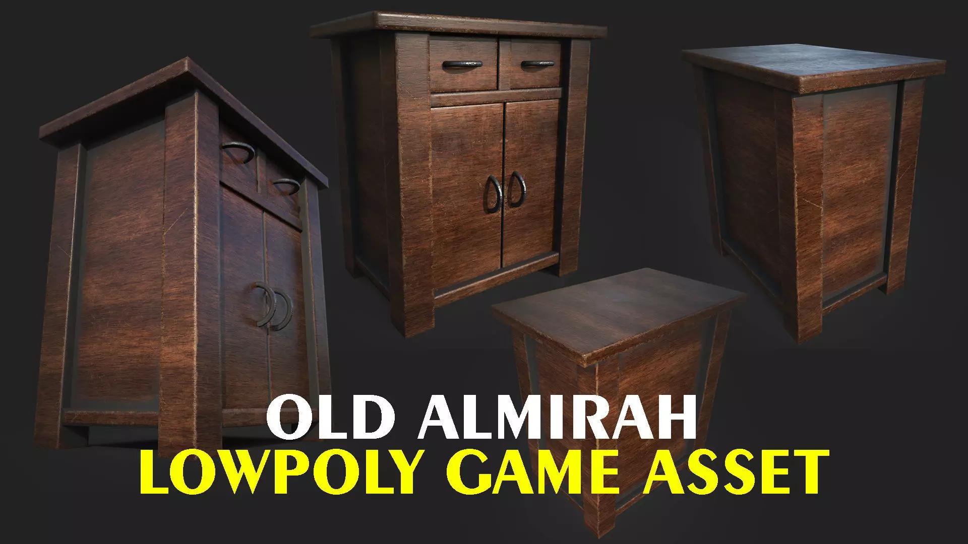 old wooden almira lowpoly game asset Low-poly 3D model