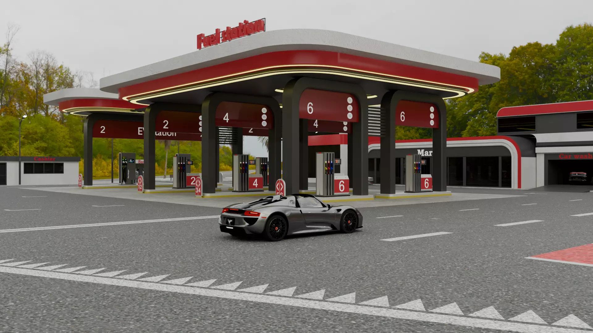 Realistic Fuel station and service area - Full environment 3D model