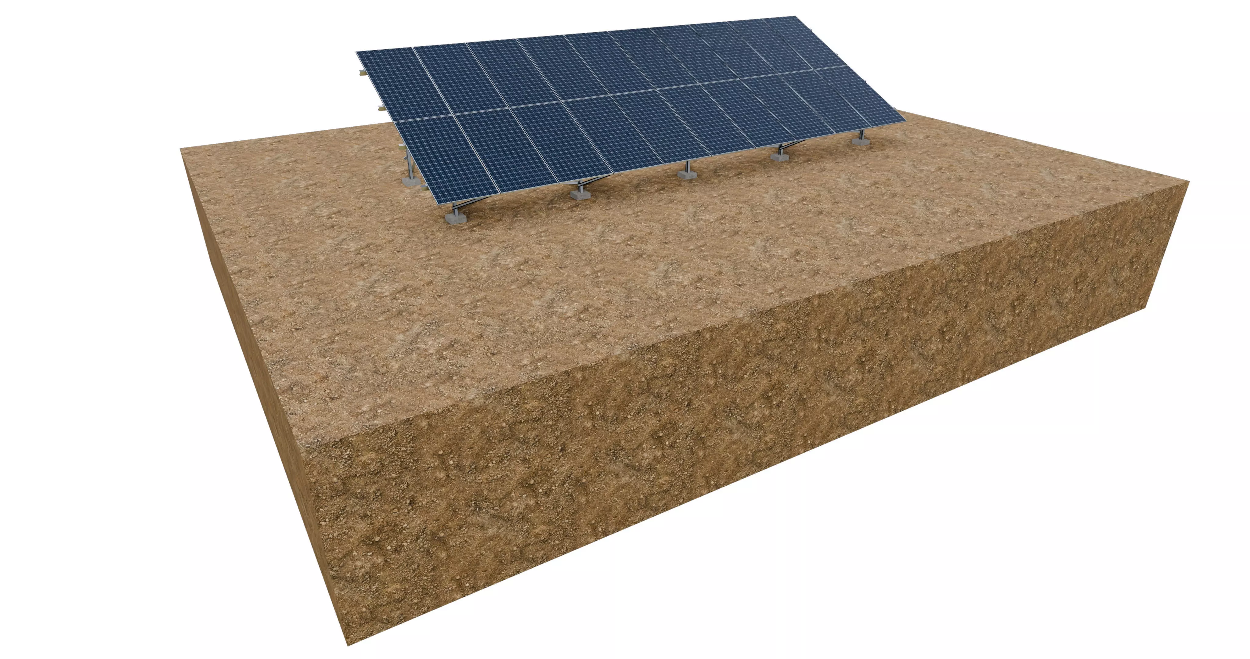 Lowpoly Ground Mounted Solar Panels-10 Rows of PV Modules Low-poly 3D model