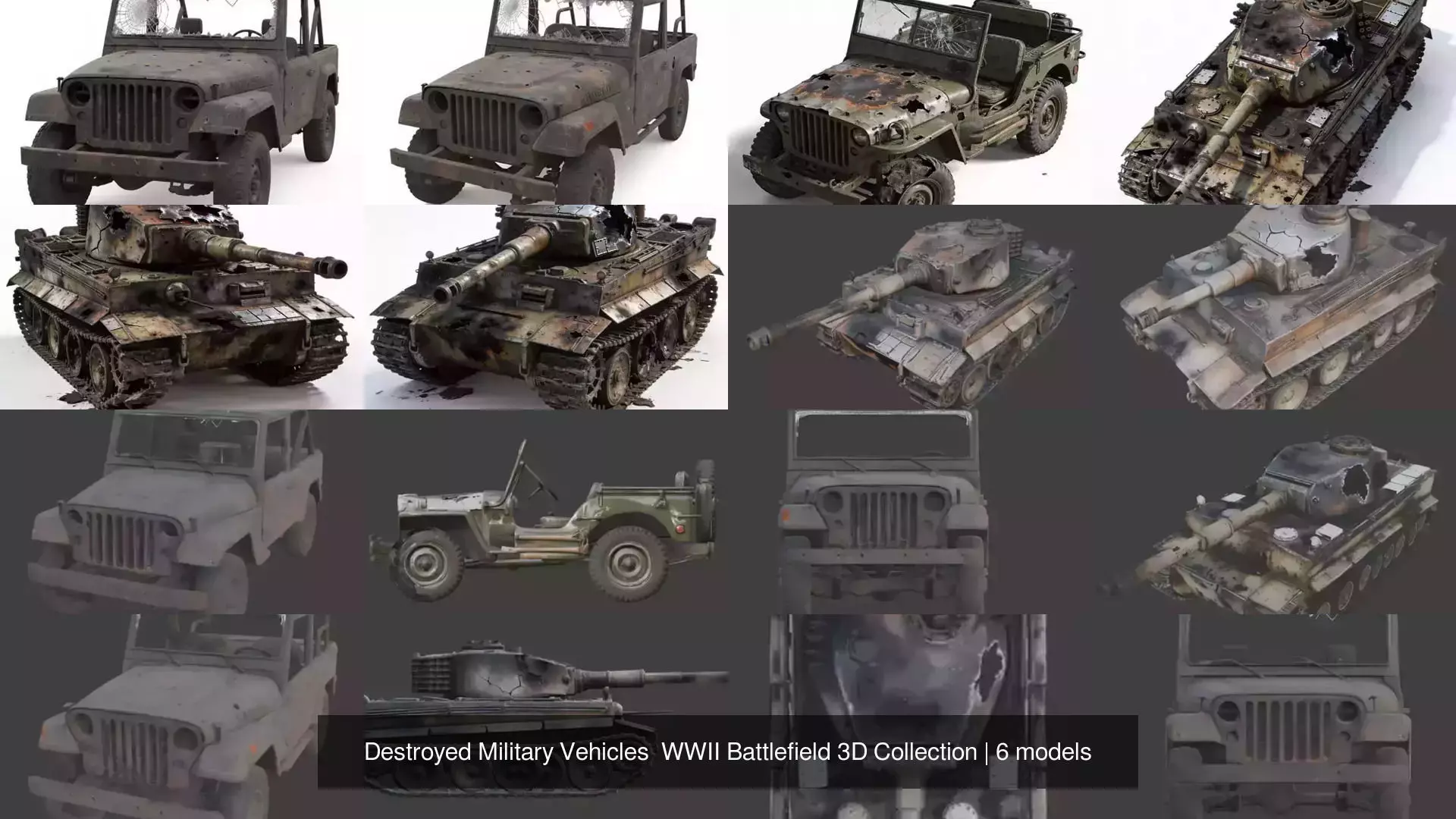 Destroyed Military Vehicles WWII Battlefield 3D Collection 3D Model Pack