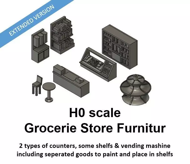Grocerie Store Furniture EXTENDED - H0 Scale 3D print model 3D print model