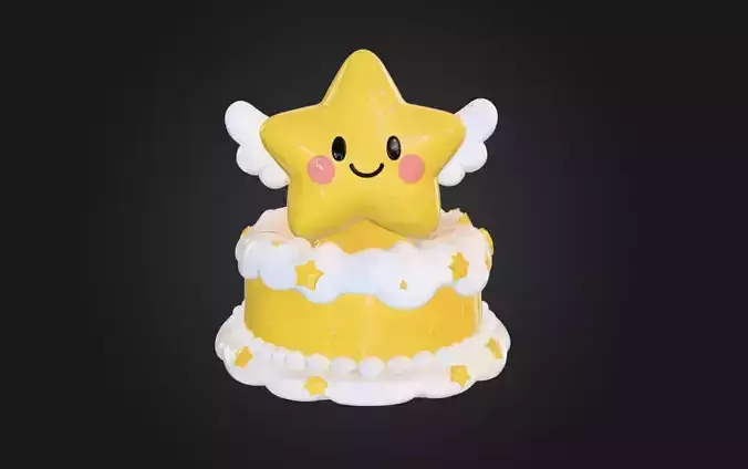 Cake with a Smiley Winged Star 3D model 2