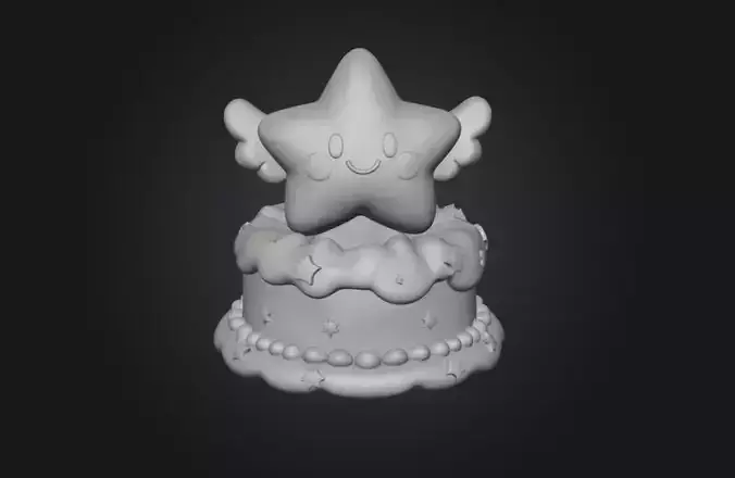 Cake with a Smiley Winged Star 3D model 3