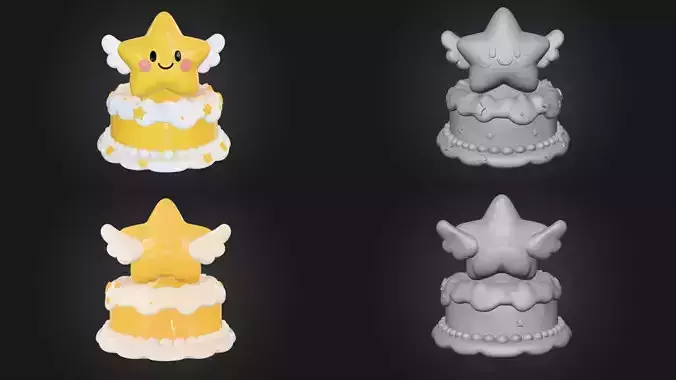 Cake with a Smiley Winged Star 3D model