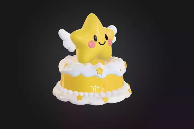 Cake with a Smiley Winged Star 3D model 4
