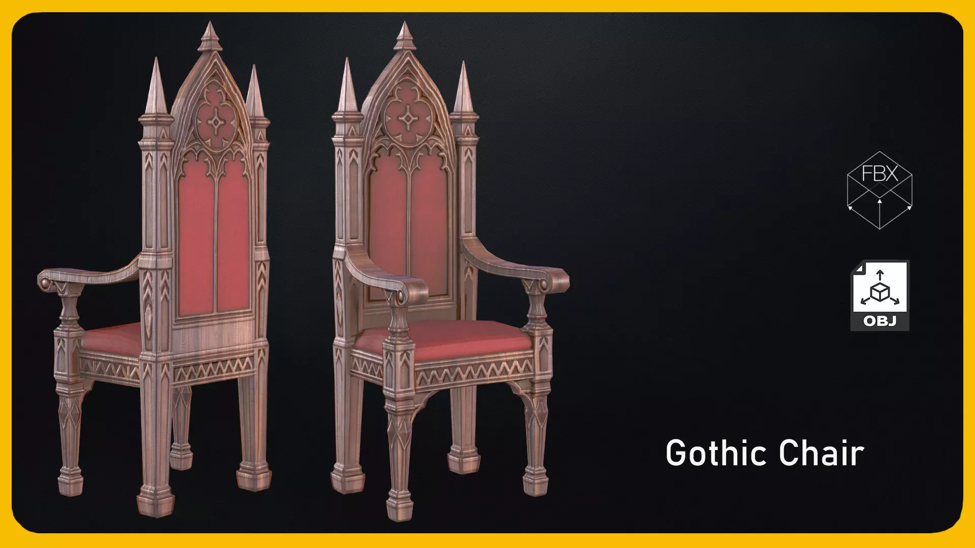 Gothic Chair Stylized Medieval Furniture Asset Low-poly 3D model