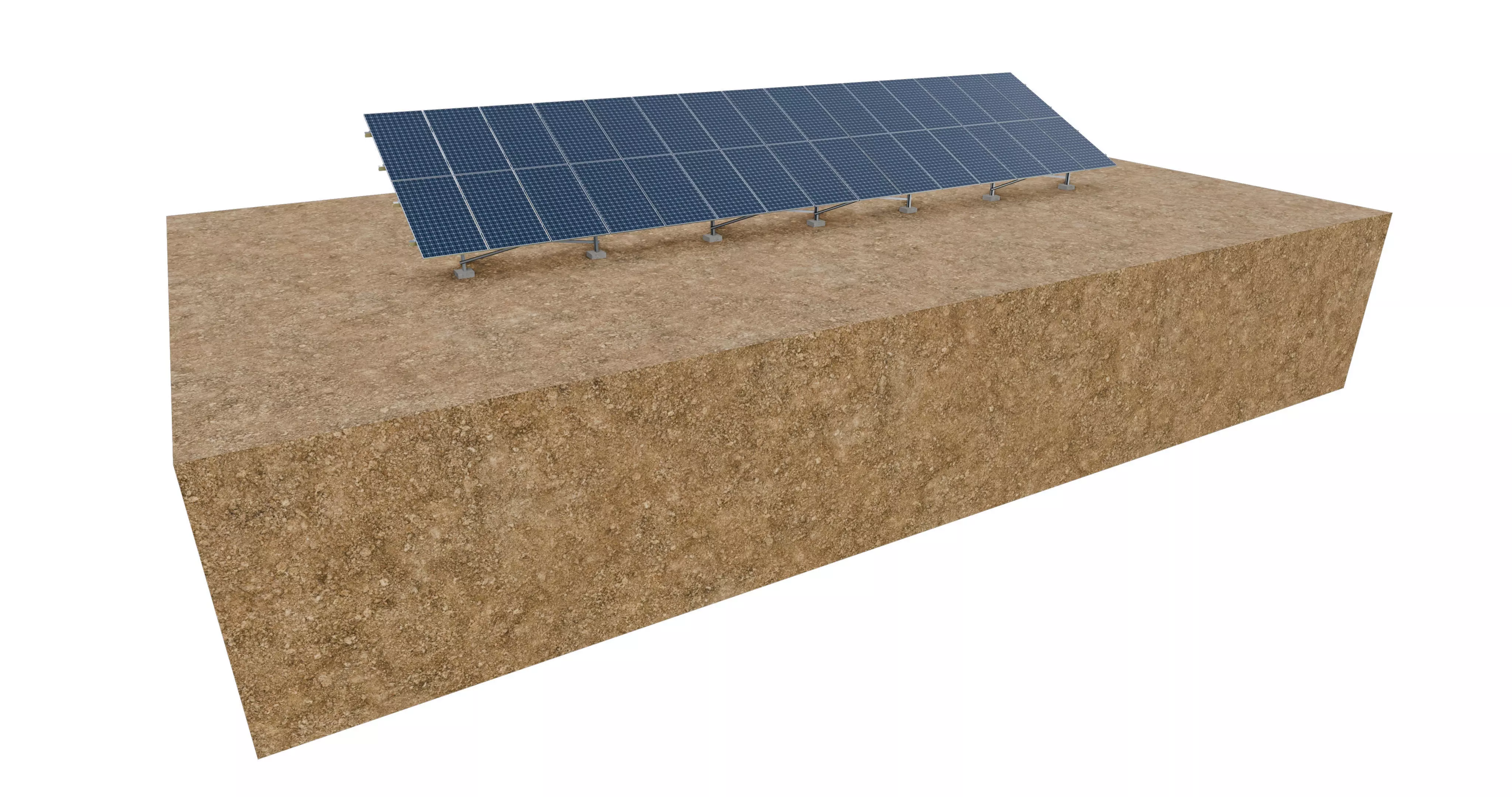 Lowpoly Ground Mounted Solar Panels-15 Rows of PV Modules Low-poly 3D model