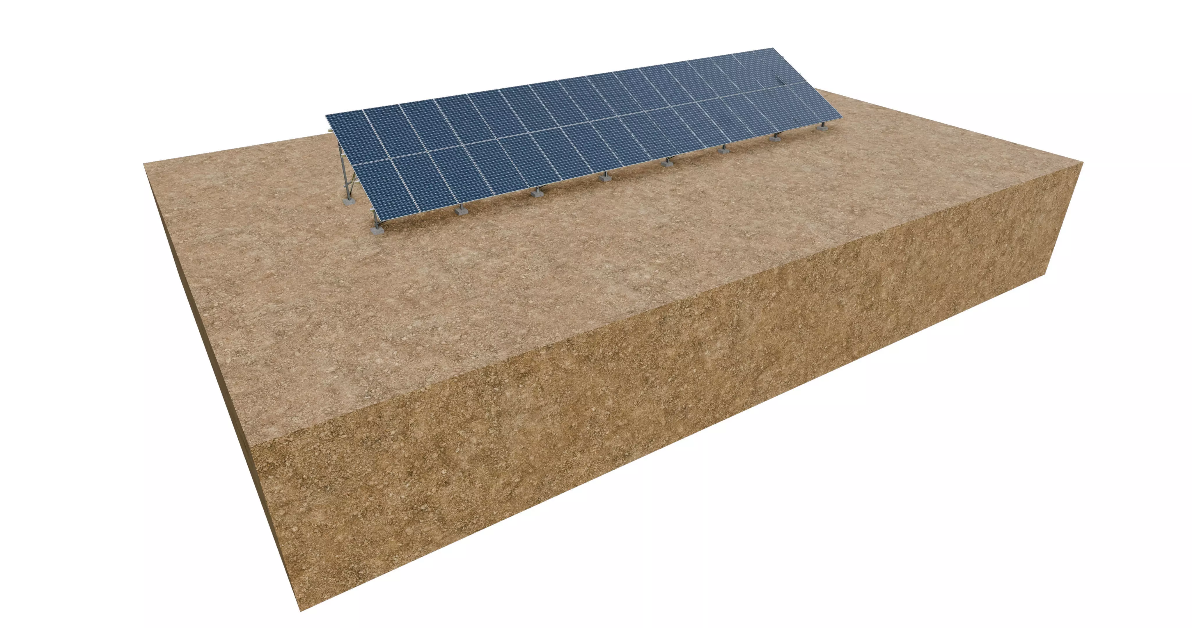 Lowpoly Ground Mounted Solar Panels-16 Rows of PV Modules Low-poly 3D model