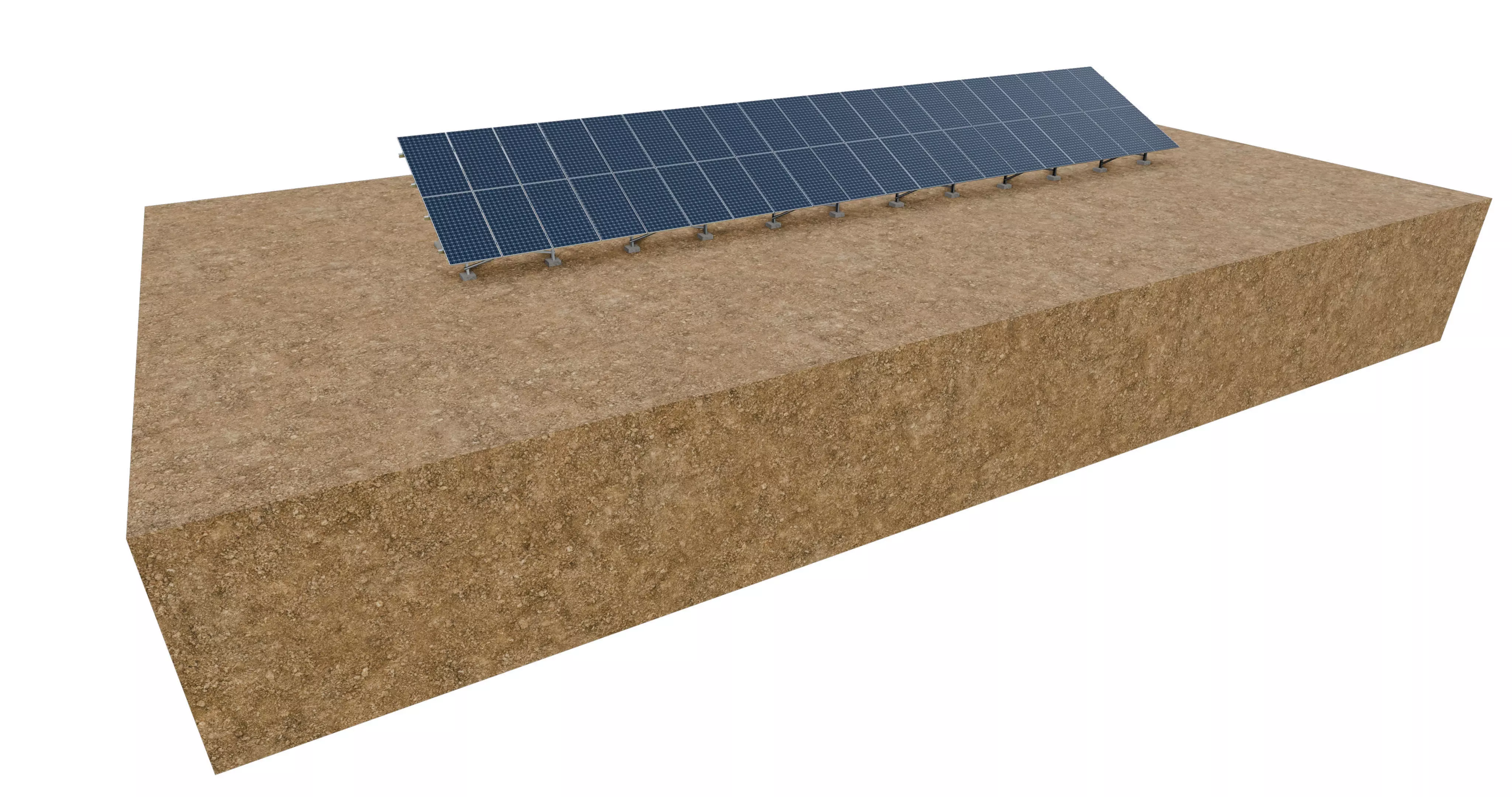 Lowpoly Ground Mounted Solar Panels-20 Rows of PV Modules Low-poly 3D model
