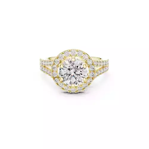 Round Halo Diamond Engagement Ring Double Pave Ring CAD