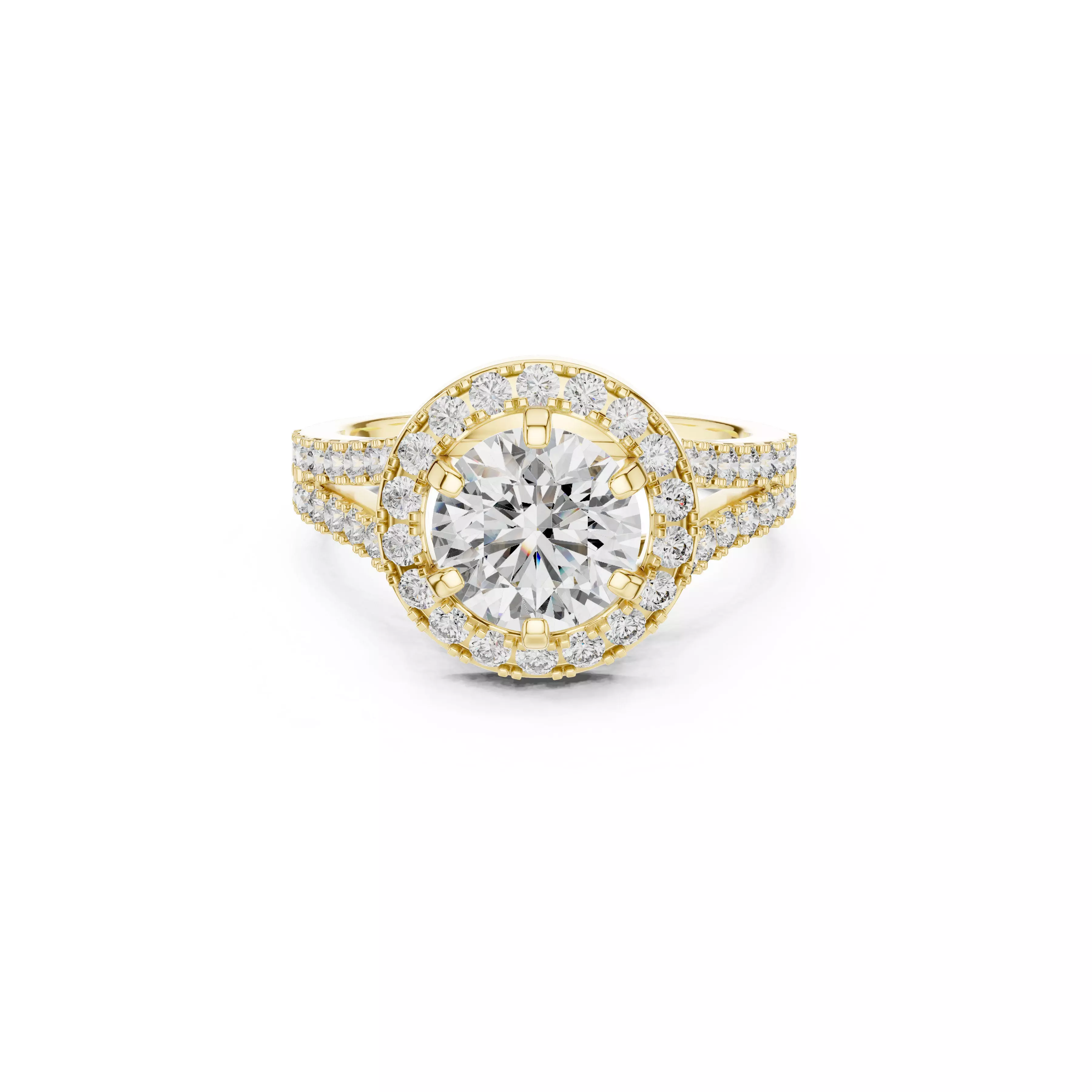 Round Halo Diamond Engagement Ring Double Pave Ring CAD 3D print model