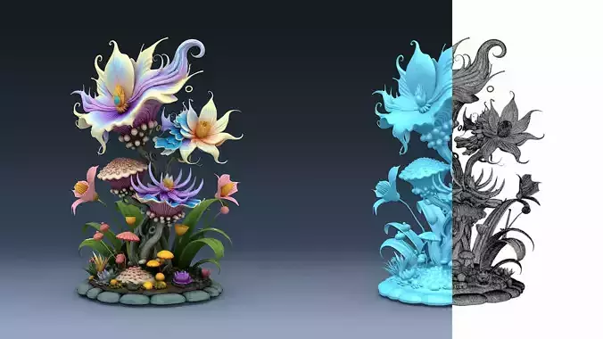 Exotic Colorful Plants - Part 1 - High Poly Fantasy Botanical