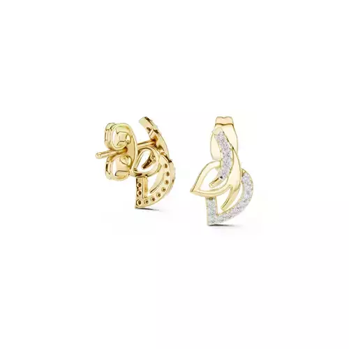 Modern Diamond Swirl Stud Earrings Abstract Pave Jewelry CAD