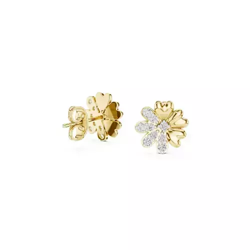 Floral Diamond Stud Earrings Flower Gold Earrings CAD
